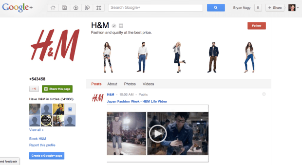 H&M Google+ Homepage
