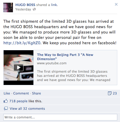 Hugo Boss Facebook Boss Black Promotion 3D glasses