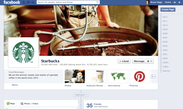 Starbucks' Blonde Roast app was given a key location on its Facebook page.