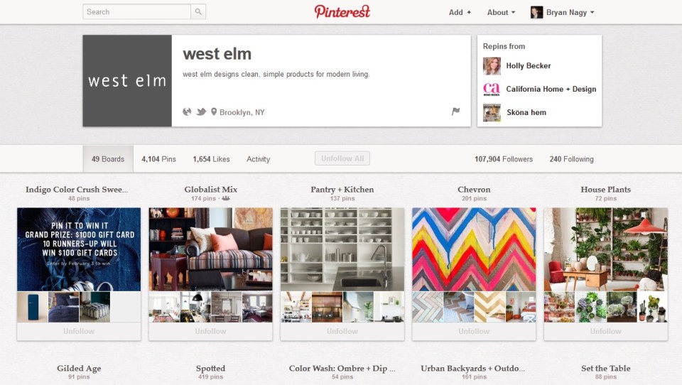 west elm pinterest contest Bryan Nagy Pinterest Page