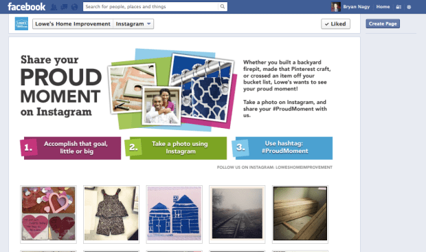Lowe's promoted their #ProudMoment Instagram contest on Facebook.