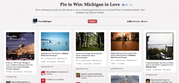Pure Michigan's contest board features pins displaying Michigan's landmarks. 