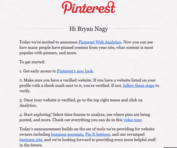 Pinterest analytics Bryan Nagy email