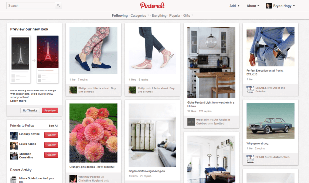 Pinterest Site Redesign Old Look Bryan Nagy
