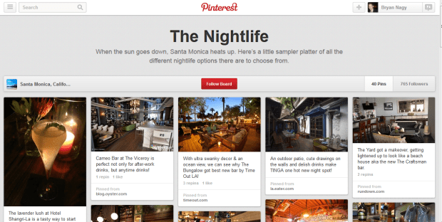 The Santa Monica, California Pinterest page explores the city's nightlife.