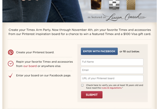 Participants had to submit their Pinterest entry via Facebook. 