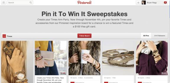 The Timex Pin to Win Pinterest board