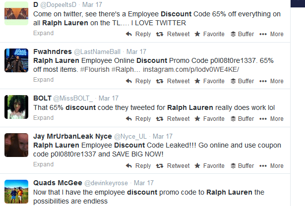 The Ralph Lauren Discount Code went viral on Twitter.